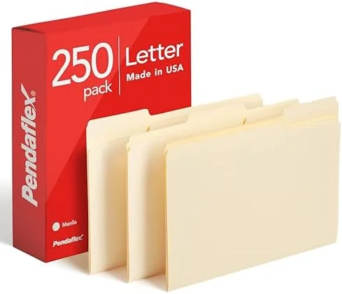 250-Count Heavy-Duty Manila Letter-Size File Folders with 1/3-Cut Tabs for Office, Classroom and Home Document Organization