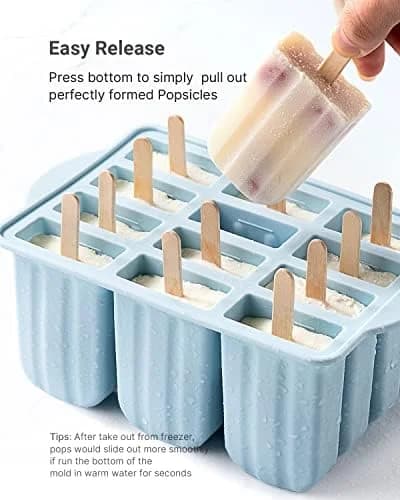 12-Piece Silicone Popsicle Molds Set, Easy-Release BPA-Free Ice Pop Maker with 50 Sticks, Storage Bags & Cleaning Brush