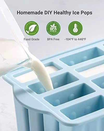 12-Piece Silicone Popsicle Molds Set, Easy-Release BPA-Free Ice Pop Maker with 50 Sticks, Storage Bags & Cleaning Brush