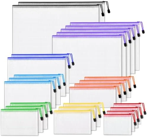 26-Piece Mesh Zipper Storage Pouches, 8 Size Clear Waterproof Zippered Organizer Bags for Office, School, Travel & Home Organization
