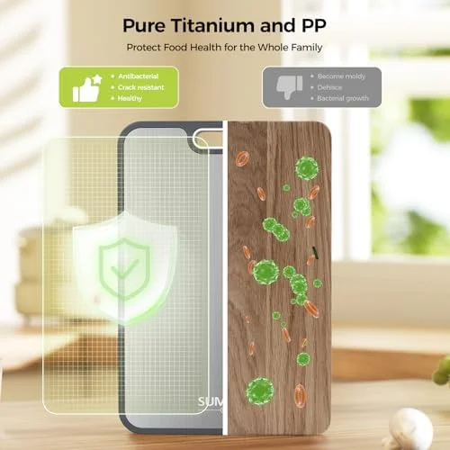 Large Double-Sided Food Grade Kitchen Cutting Board, Titanium & PP Surface, Easy to Clean 15"×10.3" Prep Board
