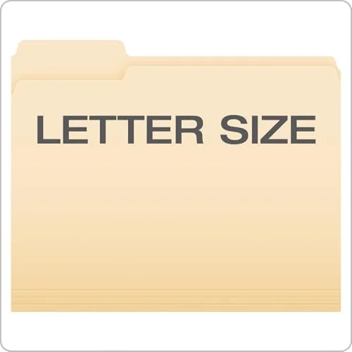 250-Count Heavy-Duty Manila Letter-Size File Folders with 1/3-Cut Tabs for Office, Classroom and Home Document Organization