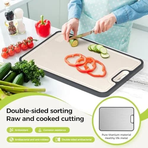 Large Double-Sided Food Grade Kitchen Cutting Board, Titanium & PP Surface, Easy to Clean 15"×10.3" Prep Board