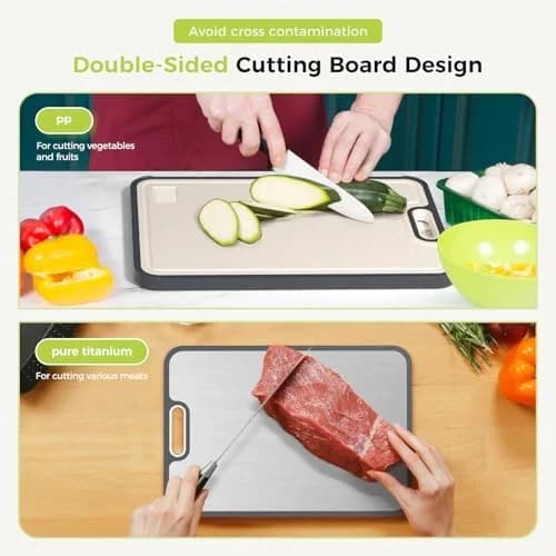 Large Double-Sided Food Grade Kitchen Cutting Board, Titanium & PP Surface, Easy to Clean 15"×10.3" Prep Board