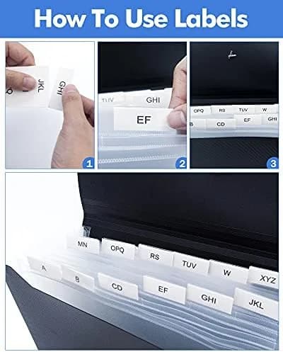 13-Pocket Expandable Accordion File Folder with Label Tabs, Elastic Closure, A4 Document Organizer for Home, School & Office
