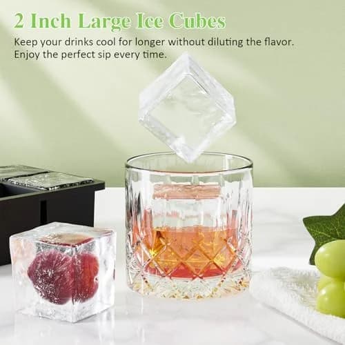 Large Square Silicone Ice Cube Tray Set with Lid – Makes 2‑inch Cubes for Whiskey and Cocktails