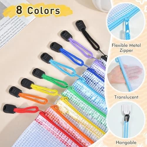 26-Piece Mesh Zipper Storage Pouches, 8 Size Clear Waterproof Zippered Organizer Bags for Office, School, Travel & Home Organization