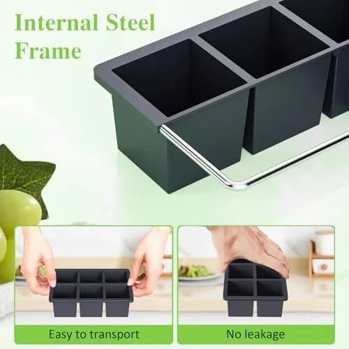 Large Square Silicone Ice Cube Tray Set with Lid – Makes 2‑inch Cubes for Whiskey and Cocktails